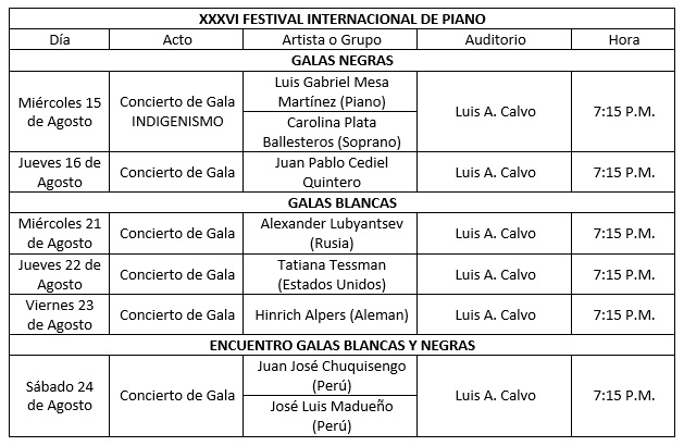 Programación de los eventos de piano UIS